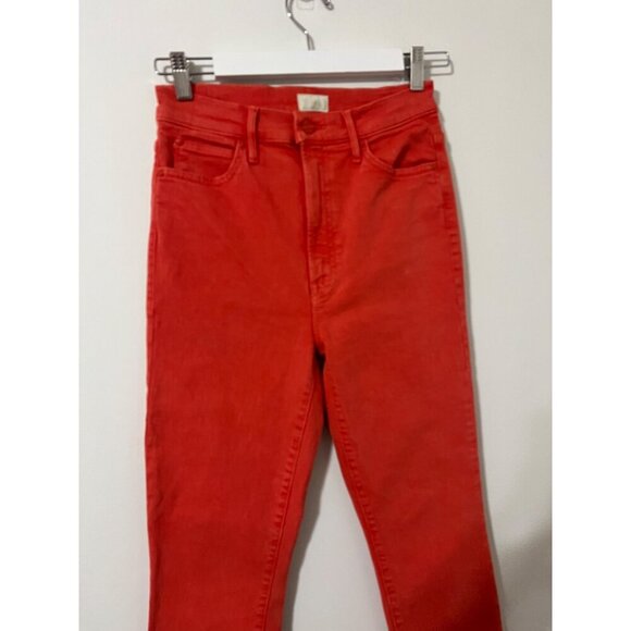 NEW Mother Red The Swooner Rascal Ankle Fray Jeans in Flame Scarlett Size 27 - Picture 3 of 8